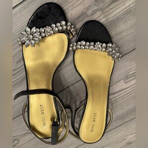 Nine West Black and Gold Heels with Crystal Embellishments/ new without tags